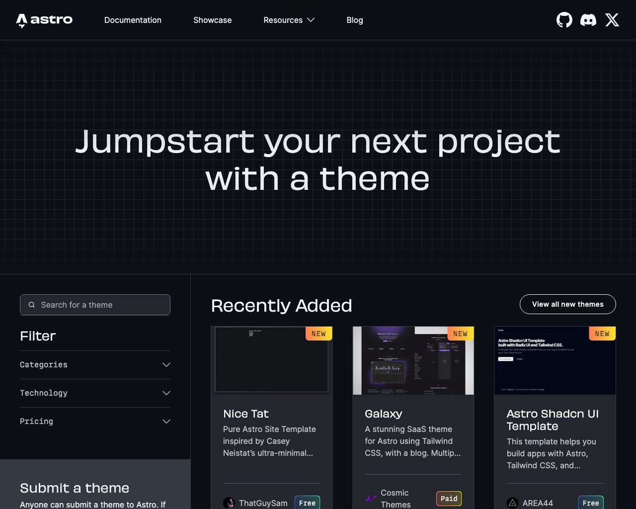 Astro's official themes showcase site
