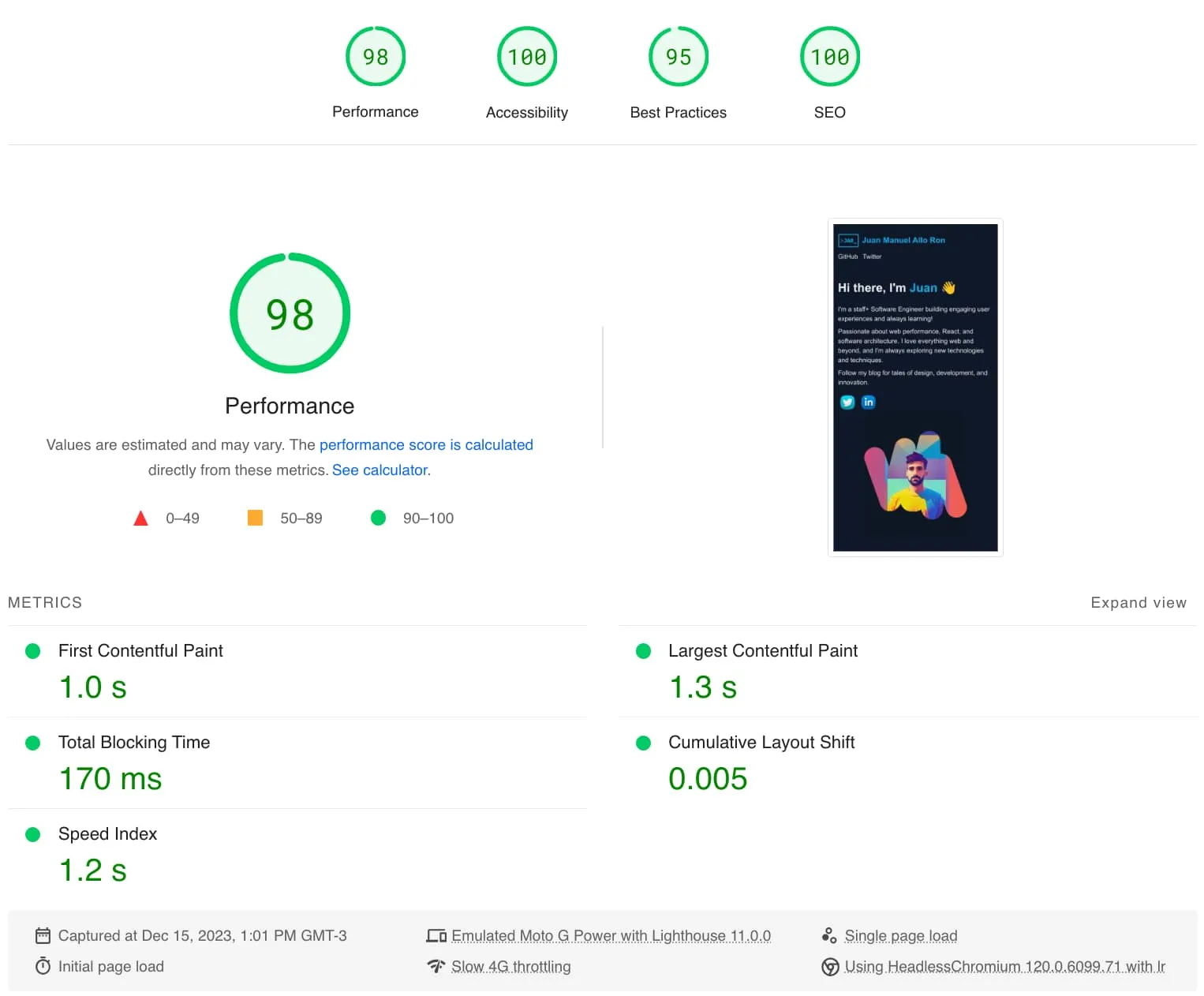 Lighthouse Performance Snapshot