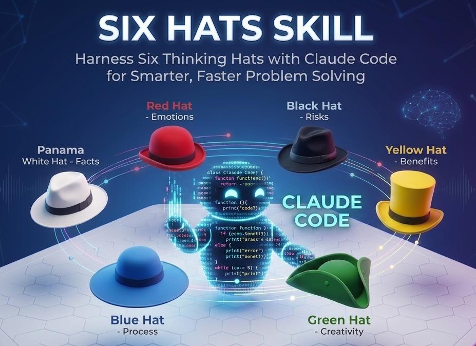 Abstract hero image for a post about a six hats decision-debate skill