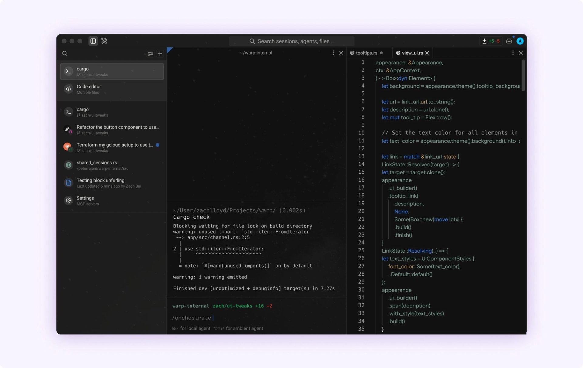 Warp terminal screenshot